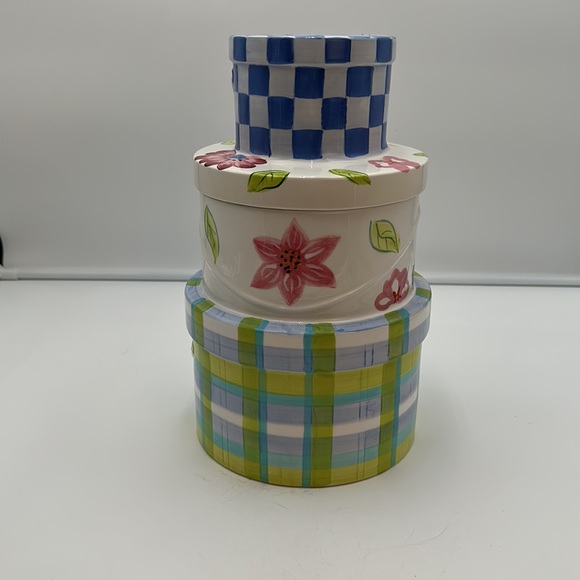 Linens & Things Cookie Jar,Retired Rare Hatbox Ladybug Plaid Bee Cookie Jar - Picture 3 of 16